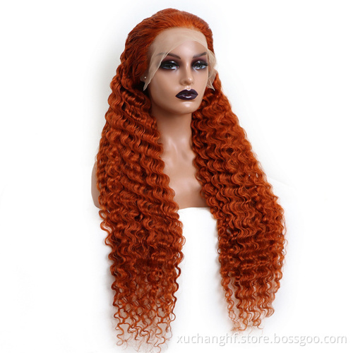 #350 Ginger Colored Wigs Human Hair Lace Front,Custom Color Wig For Black Women, #350 Deep Wave Orange Ginger Human Hair Wig